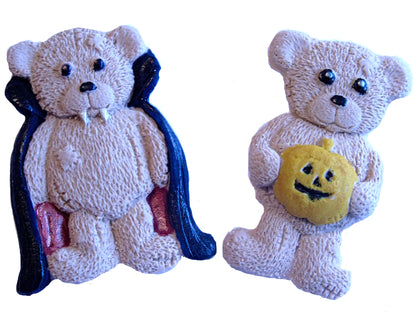 Vampire & Pumpkin Bears Halloween Vegan Cupcake Cake Toppers