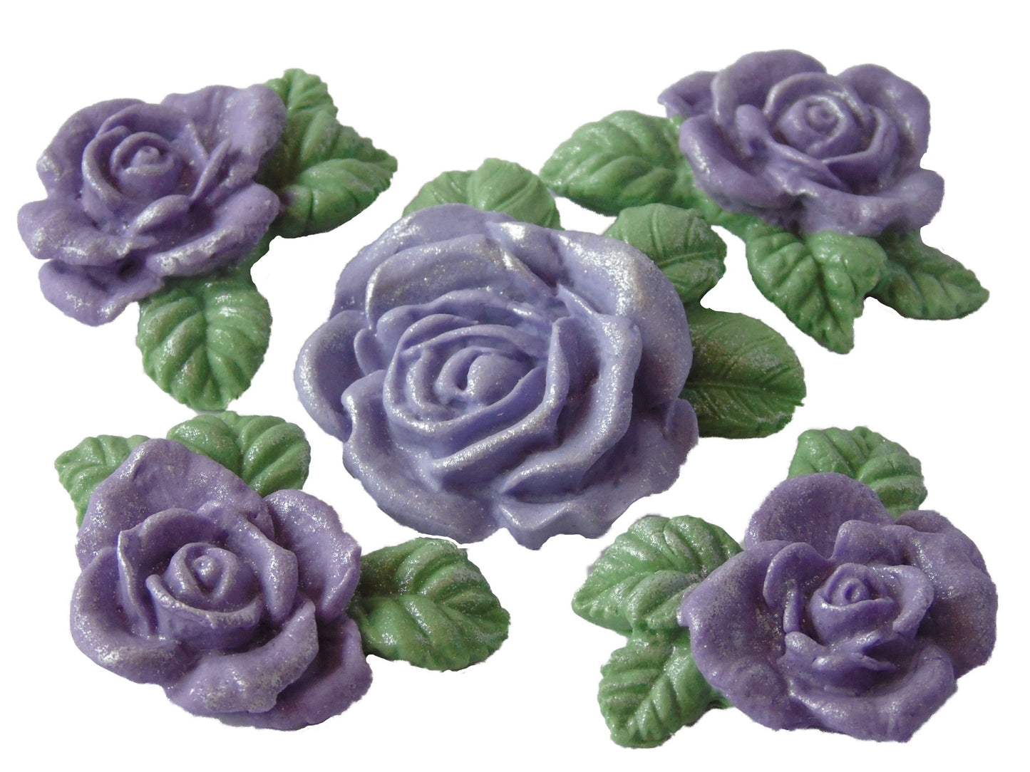 4 Glittered Rose Garland with A Large Centre Rose Vegan Edible Cake Decorations