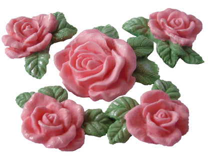 4 Vegan Glittered Pink Rose Garland with matching Large Rose Cake Decorations