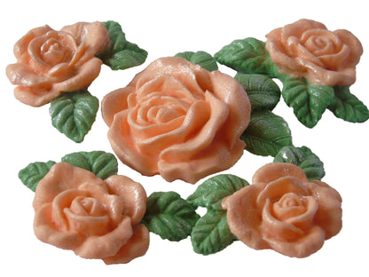 4 Vegan Glittered Peach Rose Garland with matching Large Rose Cake Decorations