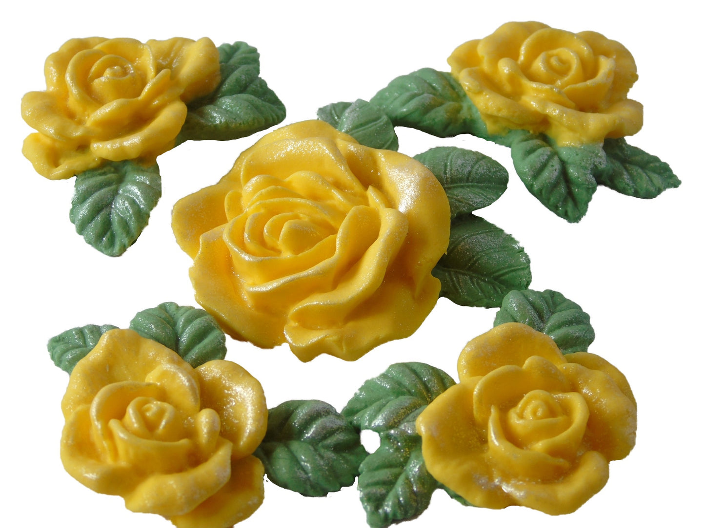 4 Vegan Glittered Yellow Rose Garland with matching Large Rose Cake Decorations