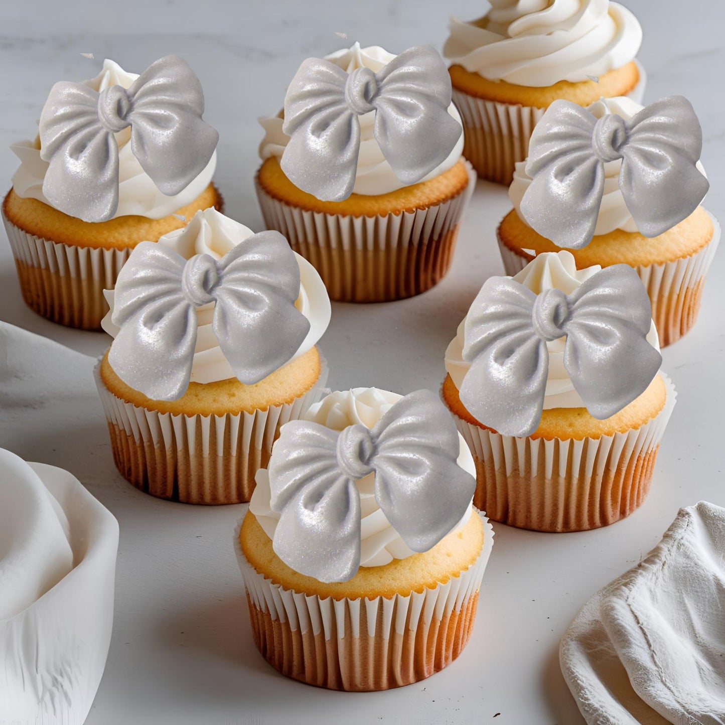 Glittered Large Bows Edible Cupcake Toppers Cake Decoration