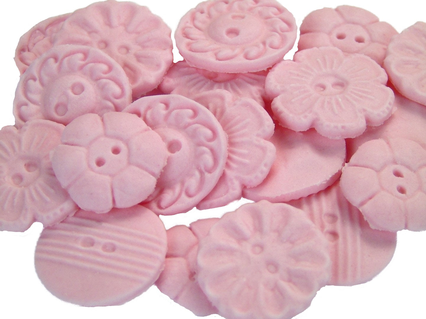 18 Edible Mixed Shaped Pink Coloured Buttons Vegan Cupcake Toppers