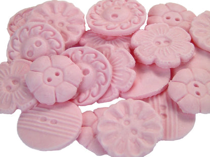18 Edible Mixed Shaped Pink Coloured Buttons Vegan Cupcake Toppers