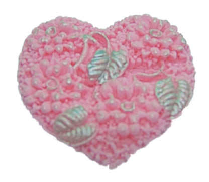 Glittered large Pink heart with painted Silver leaves within. Fully edible