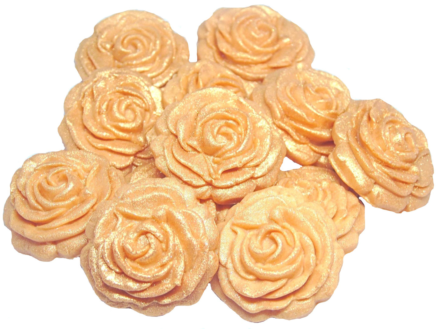 12 Gold Medium Glittered edible Coloured Roses