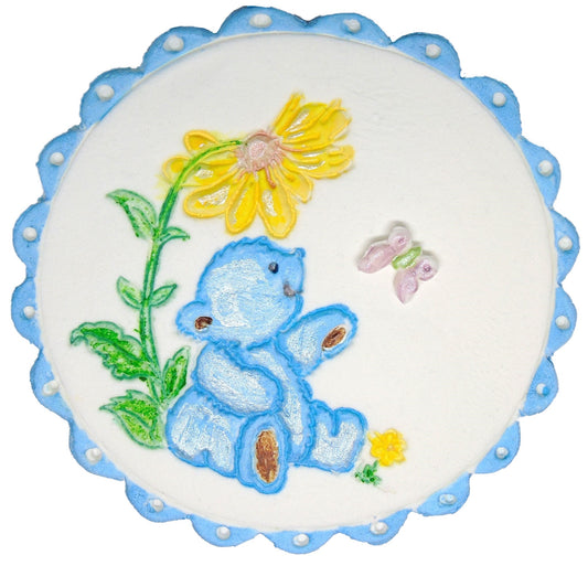 Lovely Hand Painted Blue Teddy Vegan Cake Topper Decoration