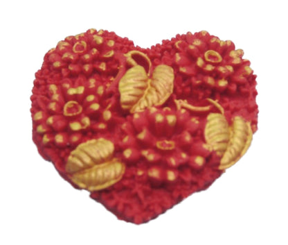 Glittered large Red  heart with painted Gold leaves within. Fully edible