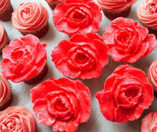Set 6 Glittered Coloured Roses Edible Cupcake Decorations