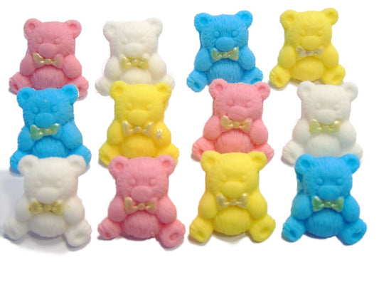 12  mixed coloured Vegan  Teddies Baby Shower Edible Cupcake Toppers