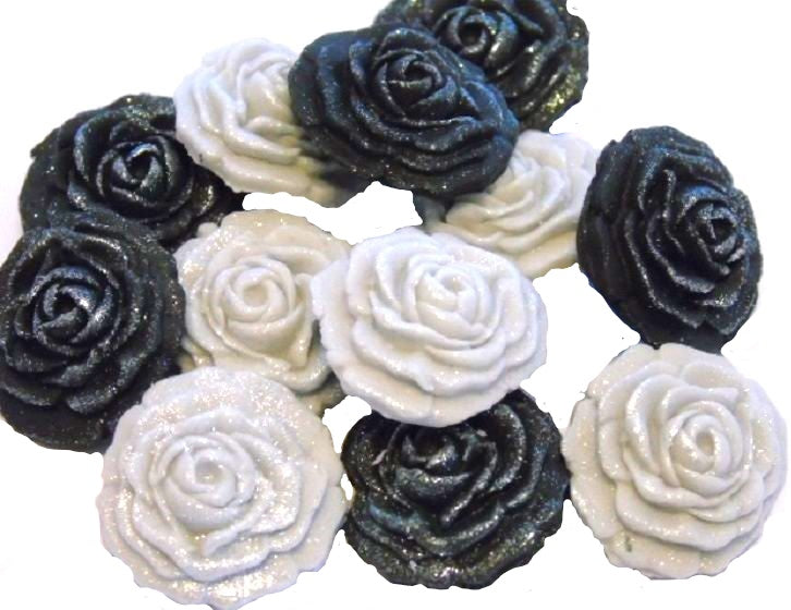 12 Vegan Small Glittered Coloured Edible Roses Wedding Birthday Edible Cupcake Toppers