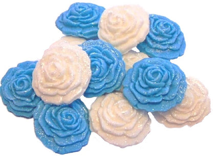 12 Vegan Small Glittered Coloured Edible Roses Wedding Birthday Edible Cupcake Toppers