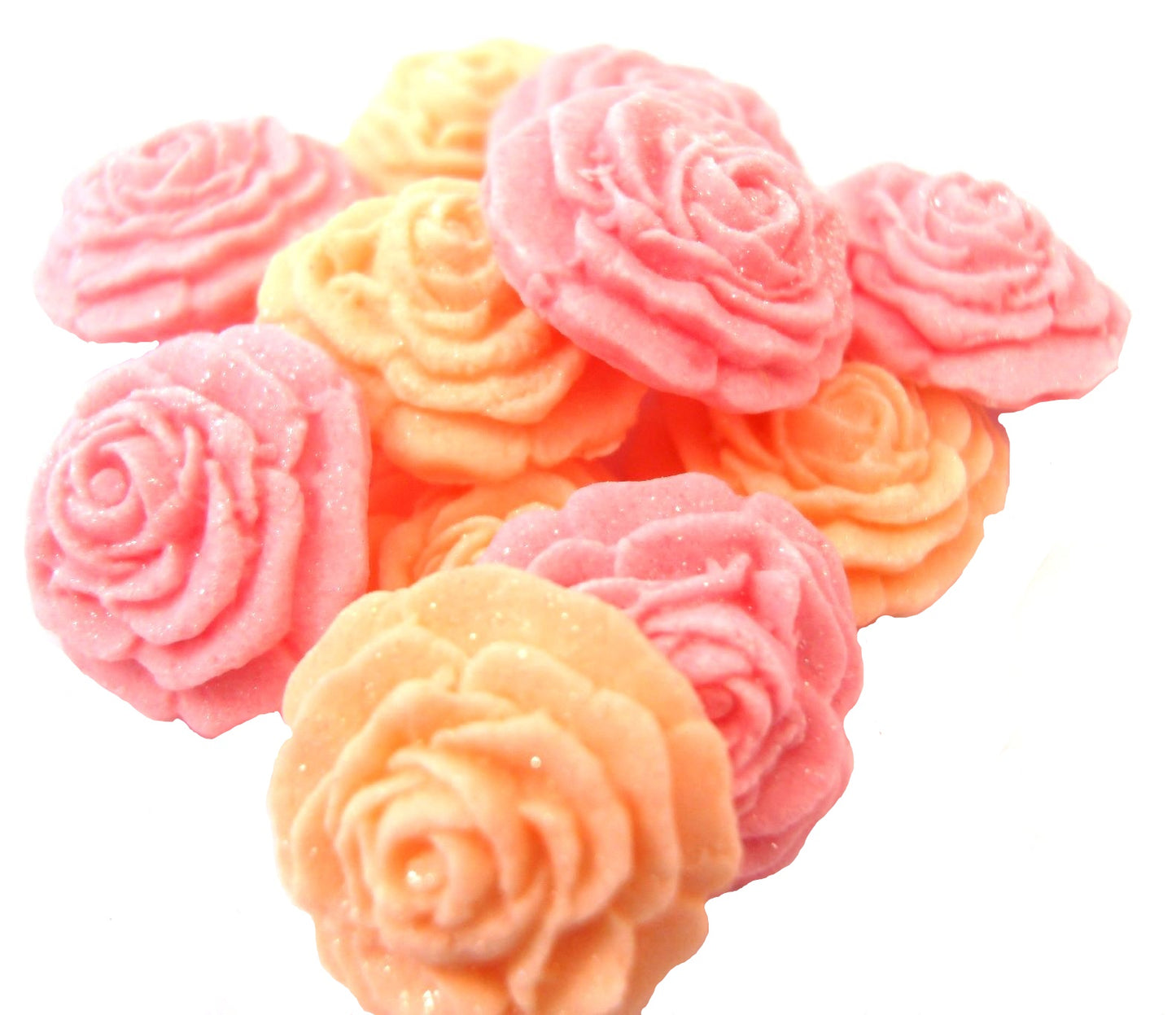 12 Vegan Small Glittered Coloured Edible Roses Wedding Birthday Edible Cupcake Toppers