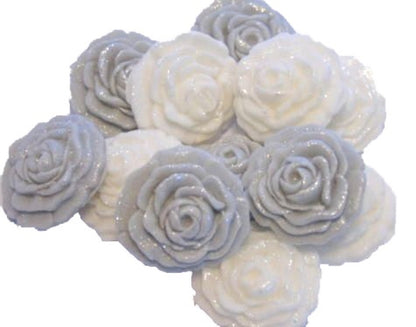 12 Vegan Small Glittered Coloured Edible Roses Wedding Birthday Edible Cupcake Toppers