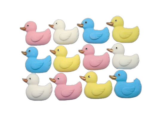 12 Edible mixed coloured Vegan Baby Shower Ducks Cake Cupcake Toppers
