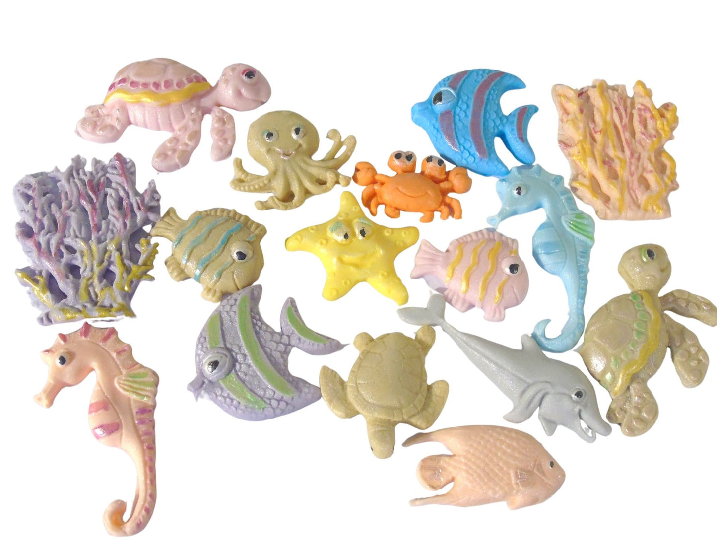 Glittered & Coloured Marine Life Cupcake & Cake Decorations