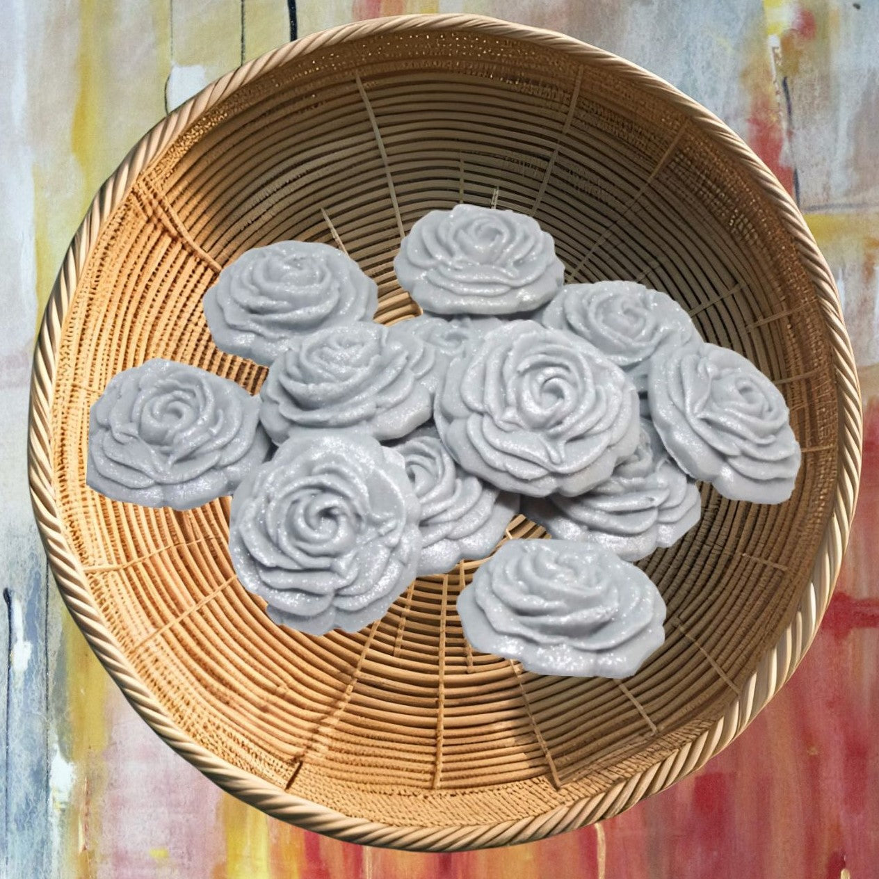 12 Medium Glittered Coloured Roses Cake Decorations