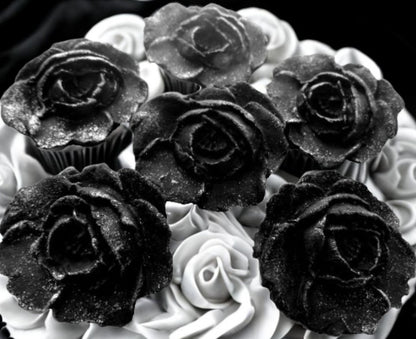 Set 6 Glittered Coloured Roses Edible Cupcake Decorations