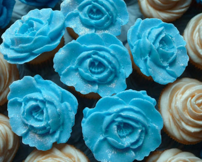 Set 6 Glittered Coloured Roses Edible Cupcake Decorations