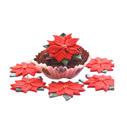 6 Poinsettia Christmas Flowers Cupcake Xmas Cake Decorations