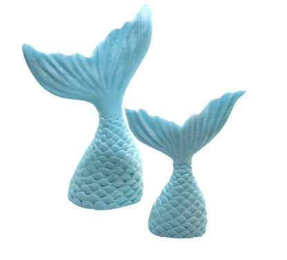 2 Blue Edible Mermaids tails a Large and Small Cake cupcake toppers