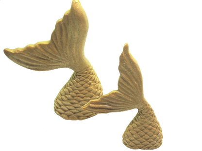 2 Gold Edible Mermaids tails a Large and Small Cake cupcake toppers