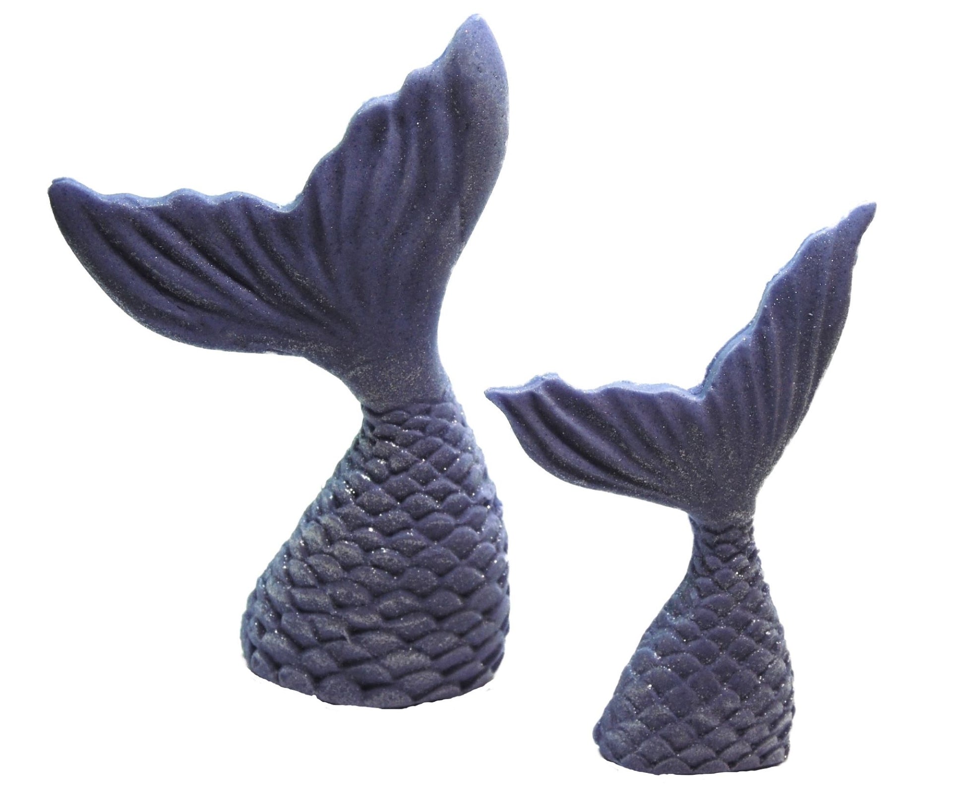 2 Purple Edible Mermaids tails a Large and Small Cake cupcake toppers