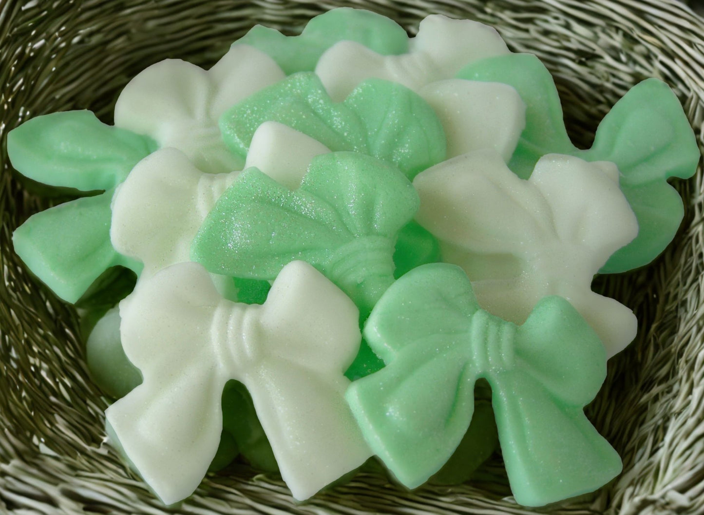 12 Mixed Coloured Glittered Bows Vegan Edible Cupcake Toppers