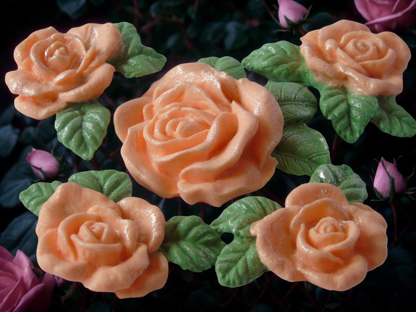 4 Glittered Rose Garland with A Large Centre Rose Cake Topper