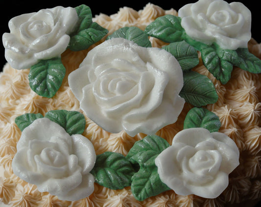 4 Glittered Rose Garland with A Large Centre Rose Cake Topper