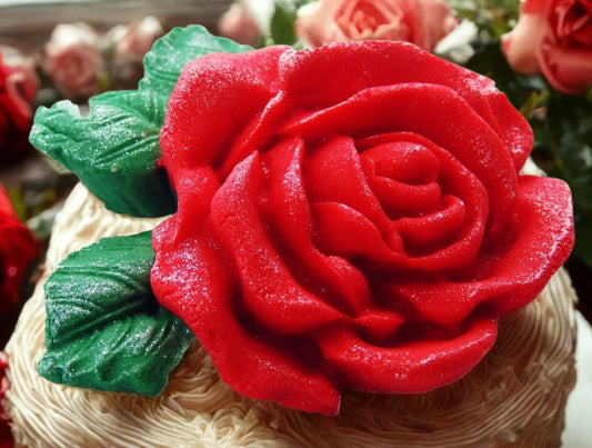 An Extra Large Single Coloured Glittered Rose Cake Topper
